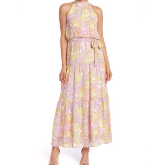 ASOS Retro Floral Halter Belted Mod Maxi Dress - Picture 2 of 16